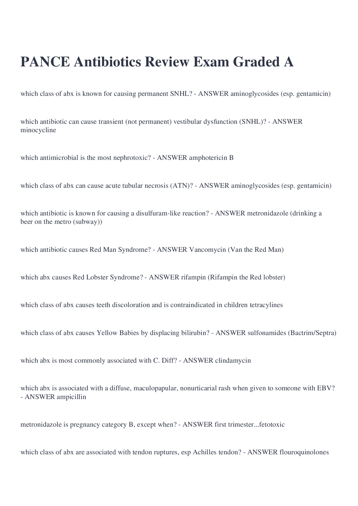 Preview image for PANCE Antibiotics Review Exam Graded A